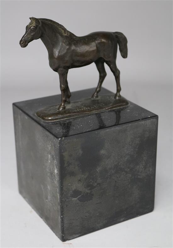 After George Garrard (1760-1826), a small patinated bronze model of a horse on marble base, impressed Garrard, dated 1827